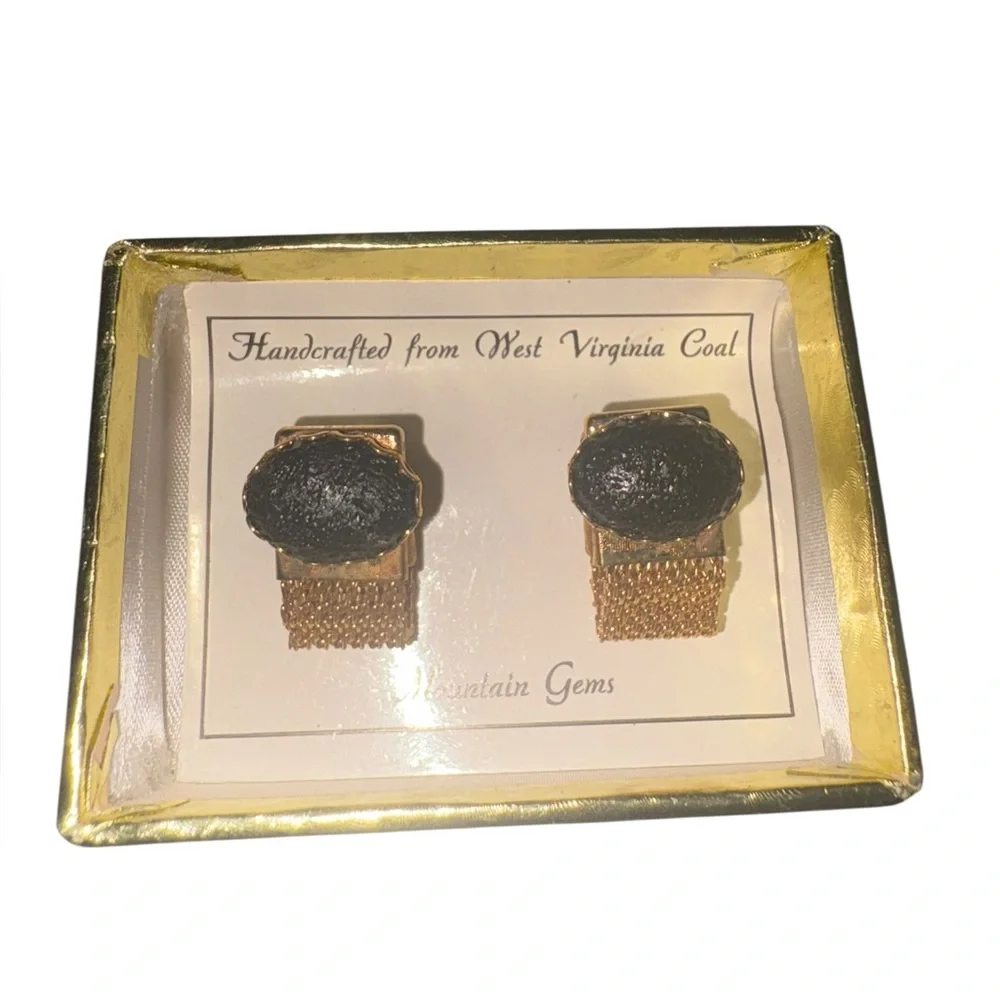Vintage West Virginia Appalachian Coal Cufflinks Mountain Gems Souvenir J42